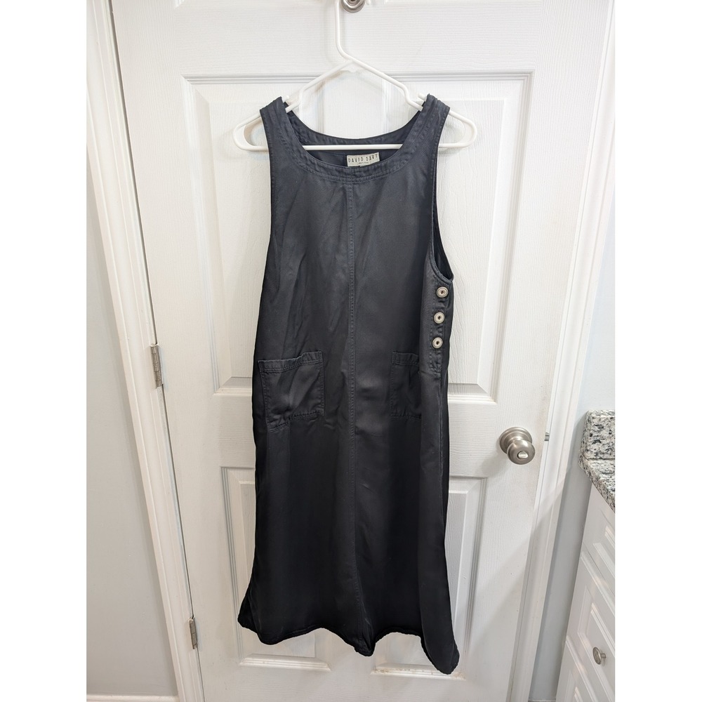 David Dart Petites‎ Jumper Dress Womens Black Tencel Side Button VTG - Size M
